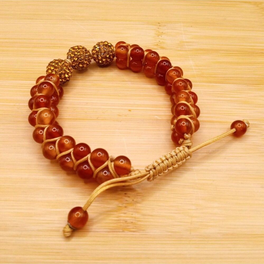 Handmade Shambhala Natural Stone Beads Shades of Ginger to Clay Orange Bracelet